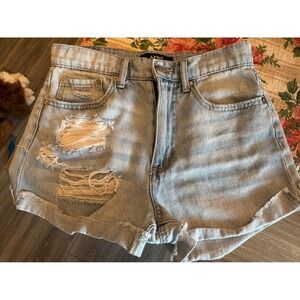 Aeropostale Aero Mom Shorts Light Wash Distressed Denim High Waisted Size 4